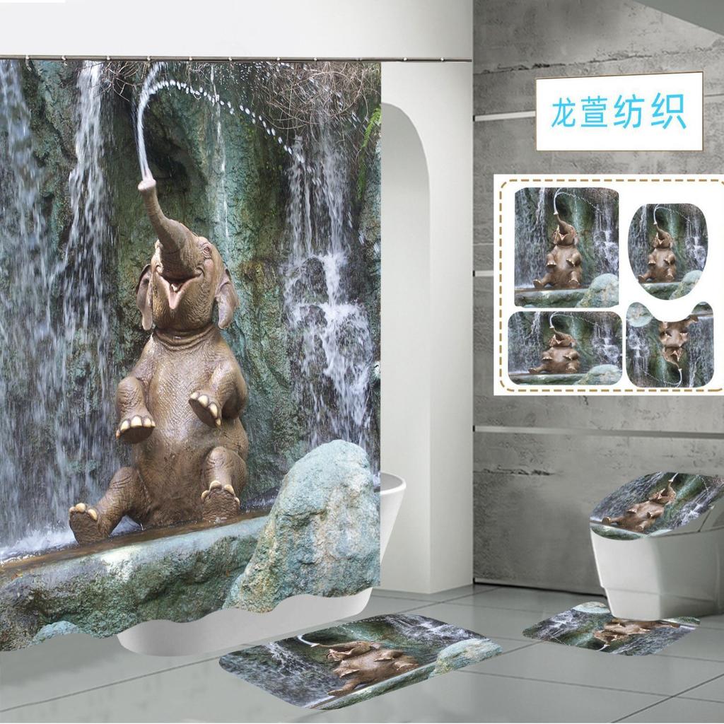 Polyester Elephant 3D Digital Printing Bathroom Personalized Partition Shower Curtain Four-Piece Set