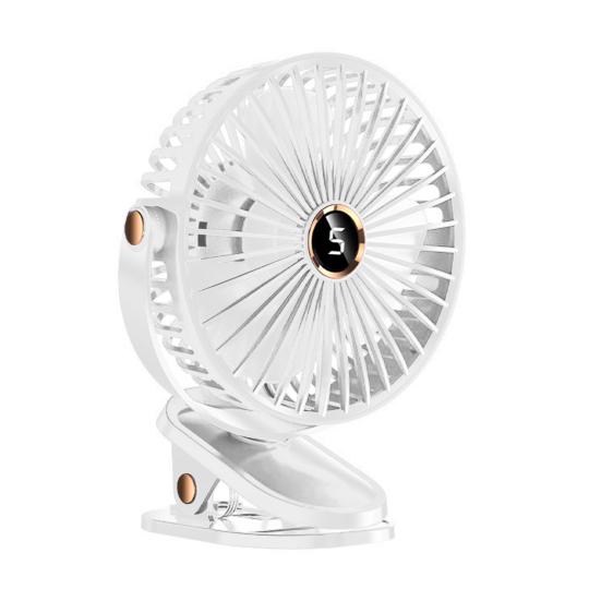 Stolní ventilátor na baterie Miniaturní ventilátor s klipsem s digitálním displejem 720° Nastavitelný 5 rychlostí větru Chladicí ventilátor s nízkou hlučností