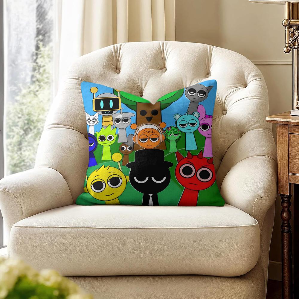Game S-Sprunki Cushion Cover Natural Linen Organic Fabric Double-Sided Printing Sofa Home Decor Gift Pillow Case