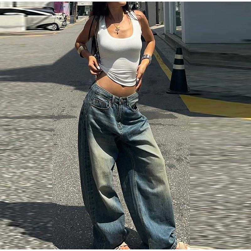 Fashion Wide Leg Denim Pants Women Vintage High Waist Zipper Button Pockets Long Jeans 2026 Spring New Lady High Street Trousers