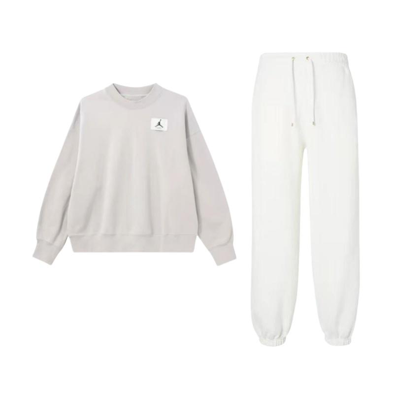 

Jordan Crew Neck Pullover Comfortable Long Sleeve Mid Waist Drawstring Cuffed Pants Casual Set Women sets FB5114-133+DM5190-012 S