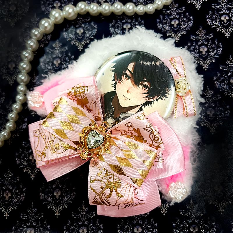 G-Trigger Fluffy Drop Ear Rosette, Rabbit, Otaku Ribbon Decoration, 57mm58mm, Pink, for Can Badges