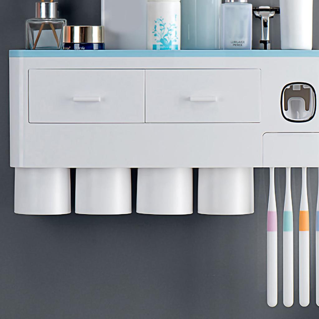Zahnbürsten-Aufbewahrungsregal Umgekehrte magnetische Adsorption Zahnbürstenhalter Zahnpasta-Squeezer 4 Blau