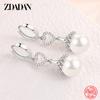 925 Sterling Silver Pearl Heart Dangle Earrings for Women Fashion Wedding Jewelry Gift