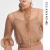 ELLASSAY Women's Sheer Stand-Collar Shirt