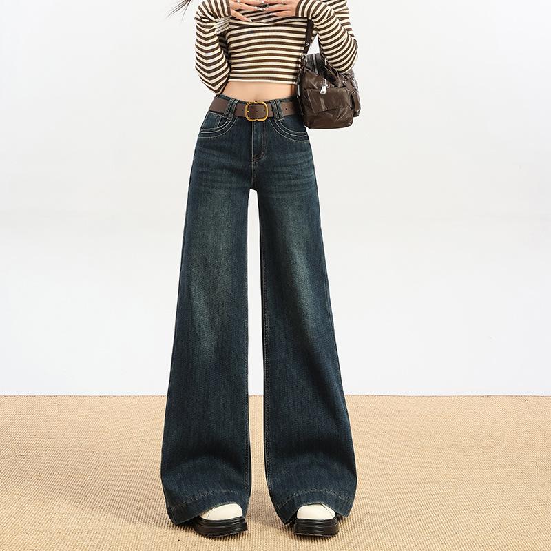 Women s High Waist Fluffy Denim Flare Pants - Elastic, Thickened, Wide-Leg, Floor-Length for Autumn/Winter. L