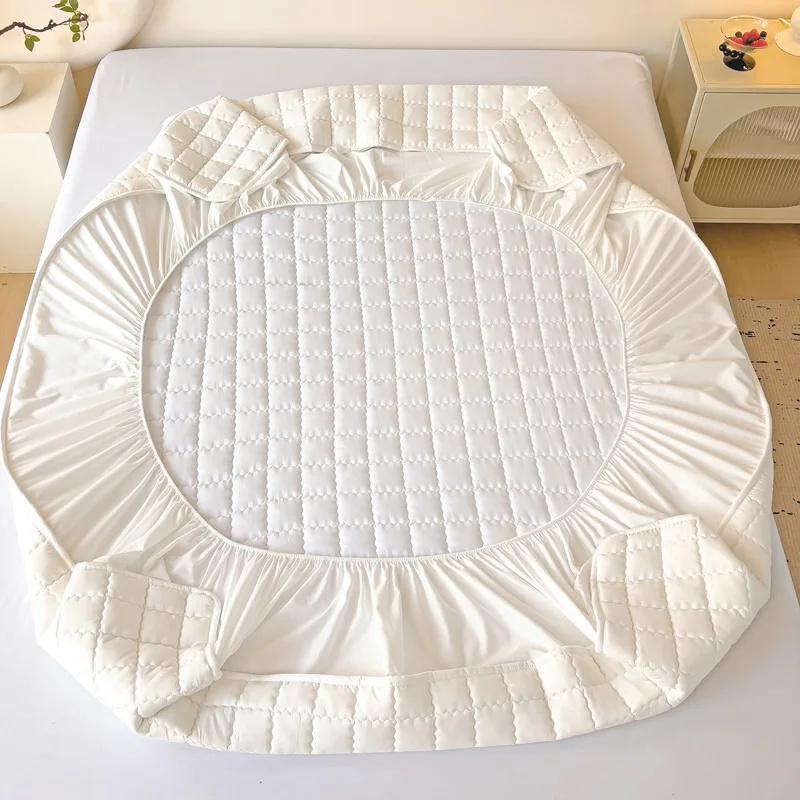 Waterproof High Quality Mattress Cover- Antimicrobial Hypoallergenic Mattress Protector, Noiseless Fitted Sheet Waterproof Thickened Mattress Pad
