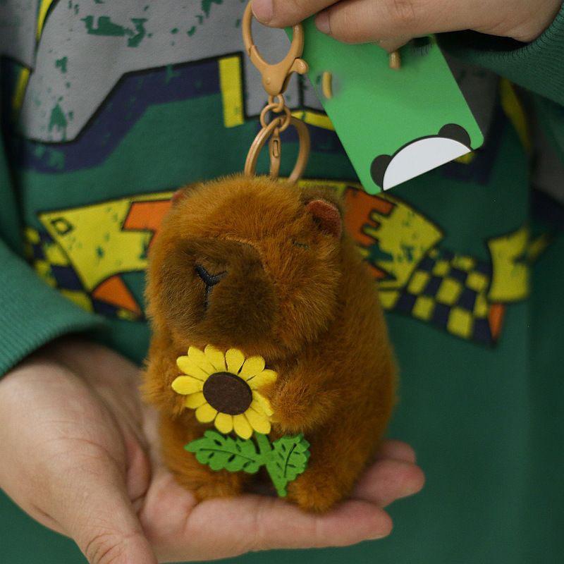 Cute Capybara Plush Keychain Soft Stuffed Animal Capybara Pendant With Sunflower Fluffy Capybara Bag Charm For Kids And Adults