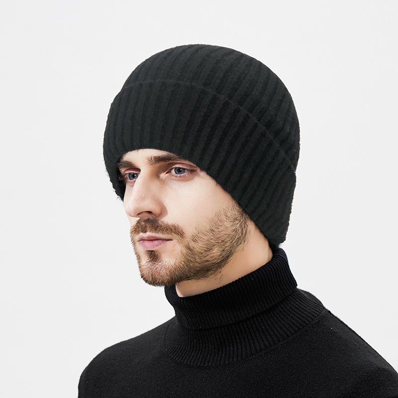 Vinterull Varm Stickad Mössa Herr Utomhus Vindtät Köldtålig Fleece Nackvärmare Tvådelad Ullmössa