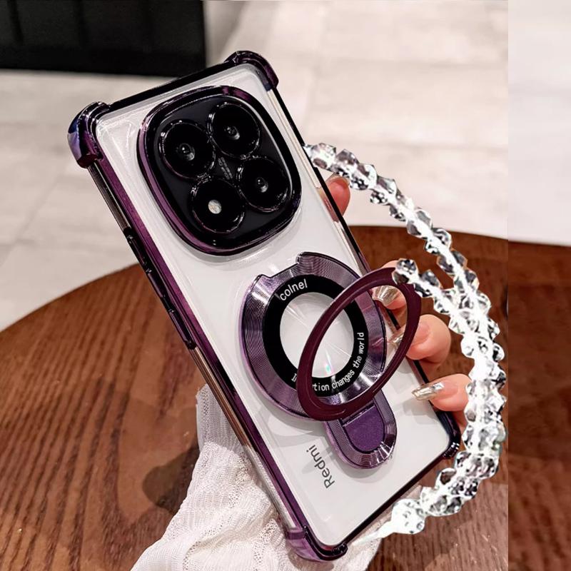 New Glitter Magsafe Magnetic Bracket Holde Bracelet Case for Xiaomi Redmi Note 14 13 12 11 10 Pro 14C 12C 13C Shockproof Cover