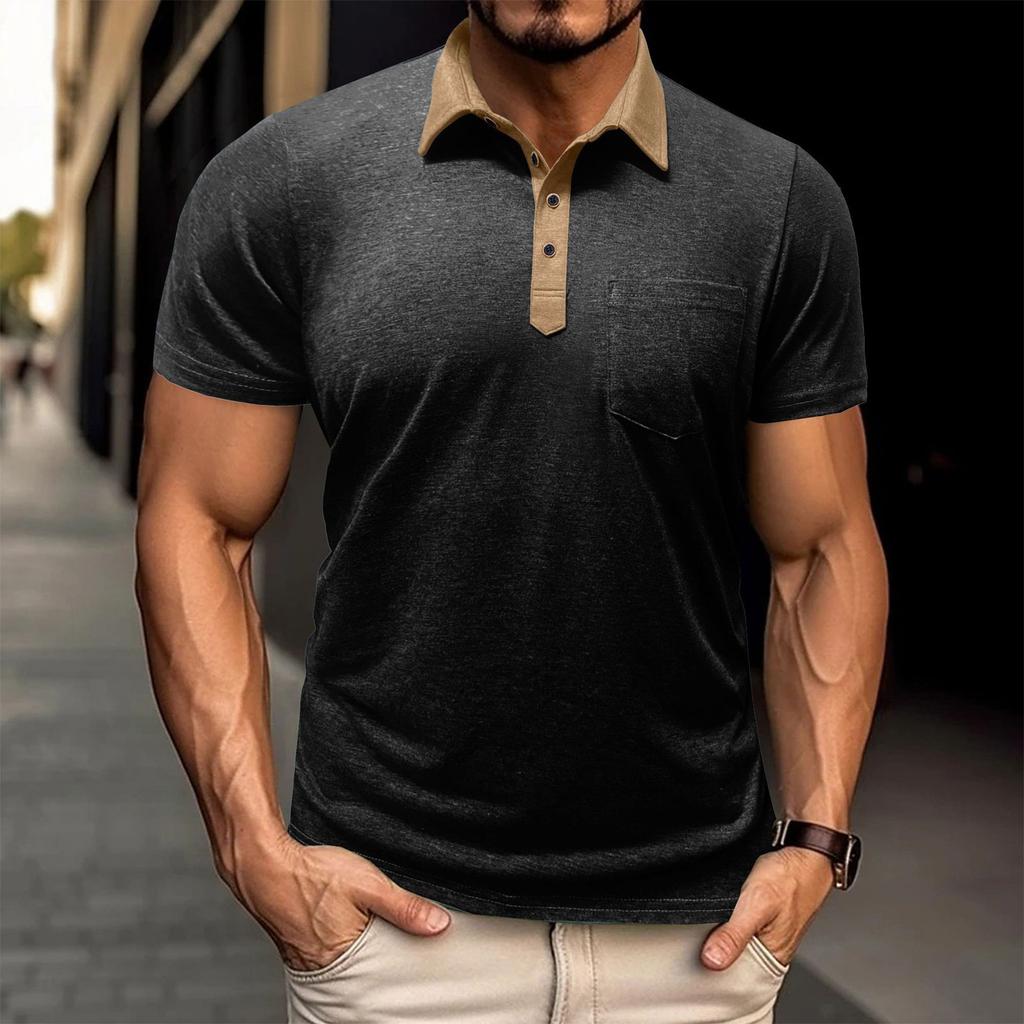 Men's Short Sleeved Shirt Men's 4-button T-shirt Casual Top
