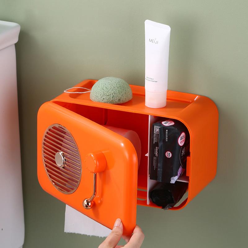 Creative radio tissue box wall mounted multifunctional tissue holder waterproof and dustproof face wash towel storage box