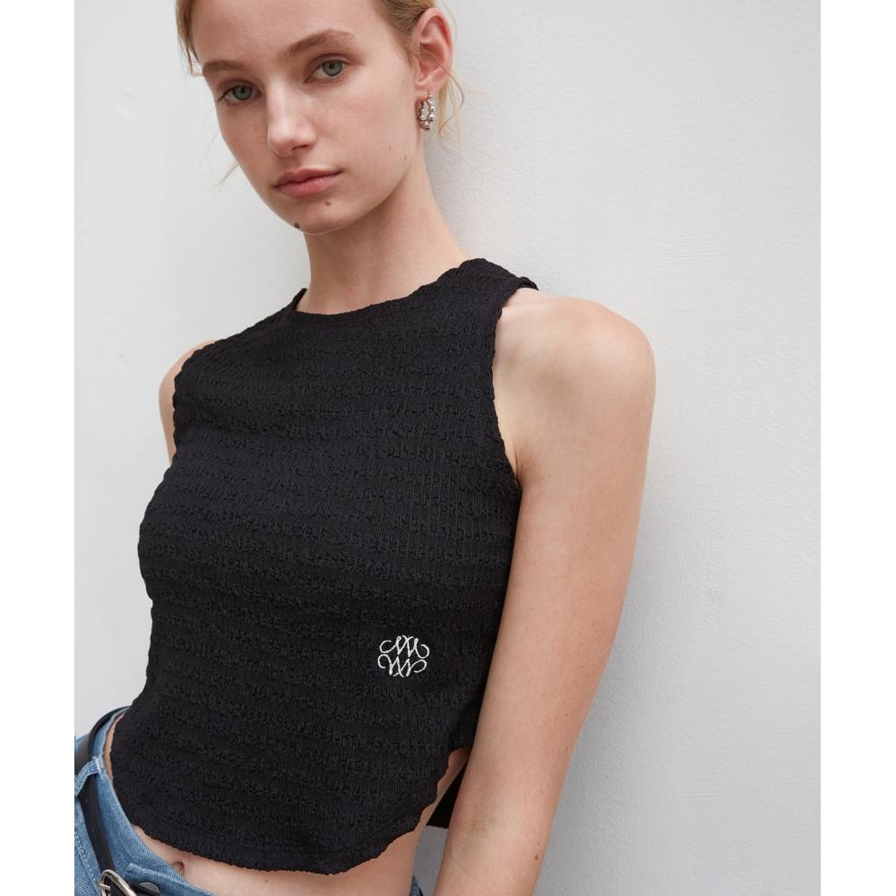 

NICKNICOLE ROUND WRINKLE CROP SLEEVELESSBLACK