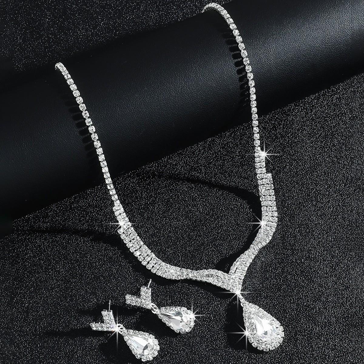 Trendy European  American Heart Necklace and Earrings Set for Women – Bridal Two-Piece Jewelry