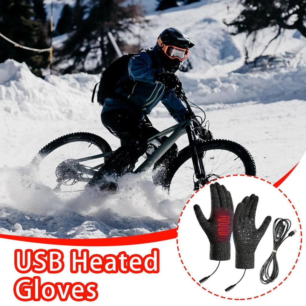 USB Uppvärmda Arbetsvantar Pekskärm Handvärmare Vante Fleece Stickade Varma Vantar För Motorcykelcykling Cykling Camping