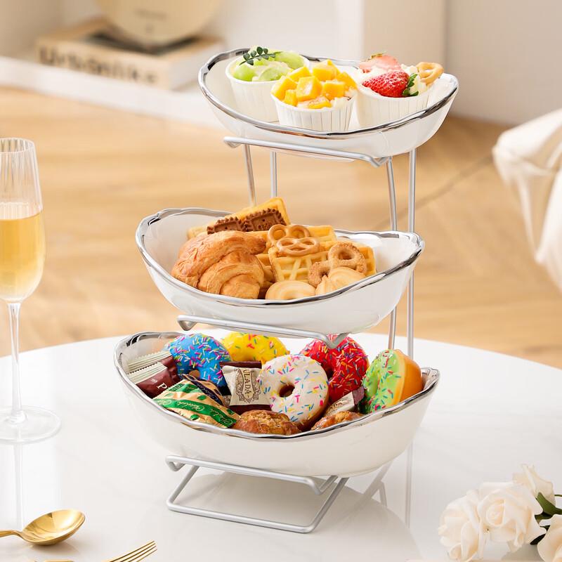 

ZISIZ 3-Tier Ceramic Fruit Basket with Iron Stand