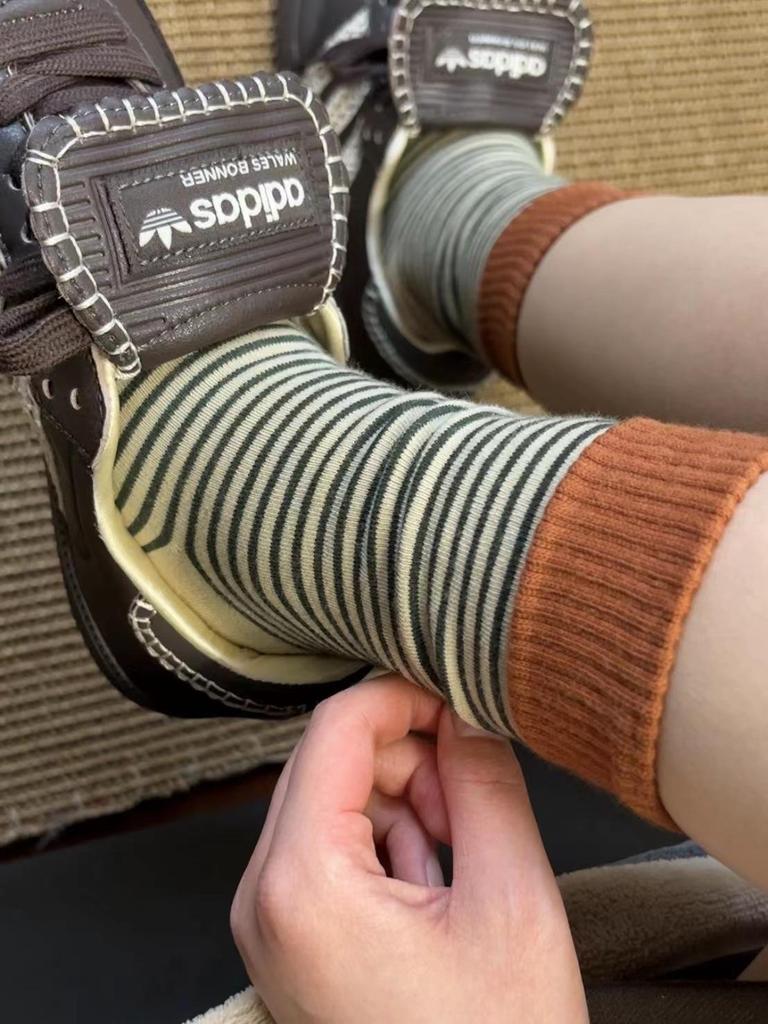 Korean Striped Cotton Mid-Calf Socks for Women - Spring/Autumn Trendy Long Socks, Summer Thin Style