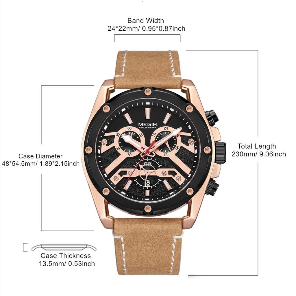 Megir Offizielle Quarz Männer Uhren Mode Echtes Leder Chronograph Militär Uhr Uhr Männer Relogio Masculino Erkek Kol Saati