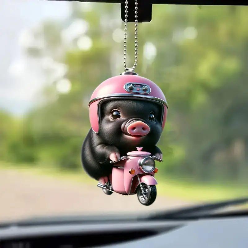 Adorable Acrylic Black Pig Car Hanging Ornament For Trendy Interior Decoration