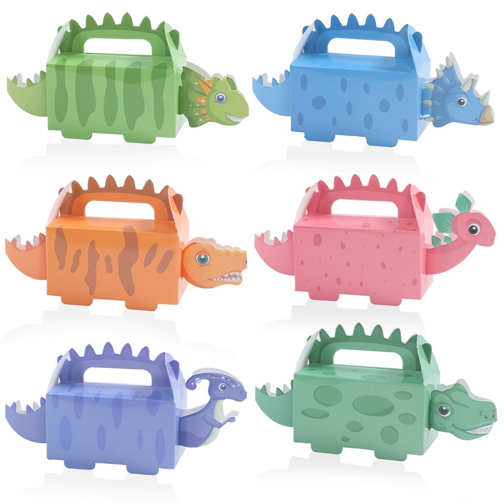New 6Pcs Cute Dinosaur Shaped Candy Boxes Happy 1st Birthday Party Decor Kids Boy Gifts Packaging Box Dino Baby Shower Supplies Box