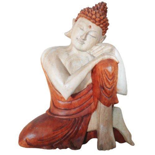 Buddha Statue Thinking Hand-Carved Suar Wood 25cm