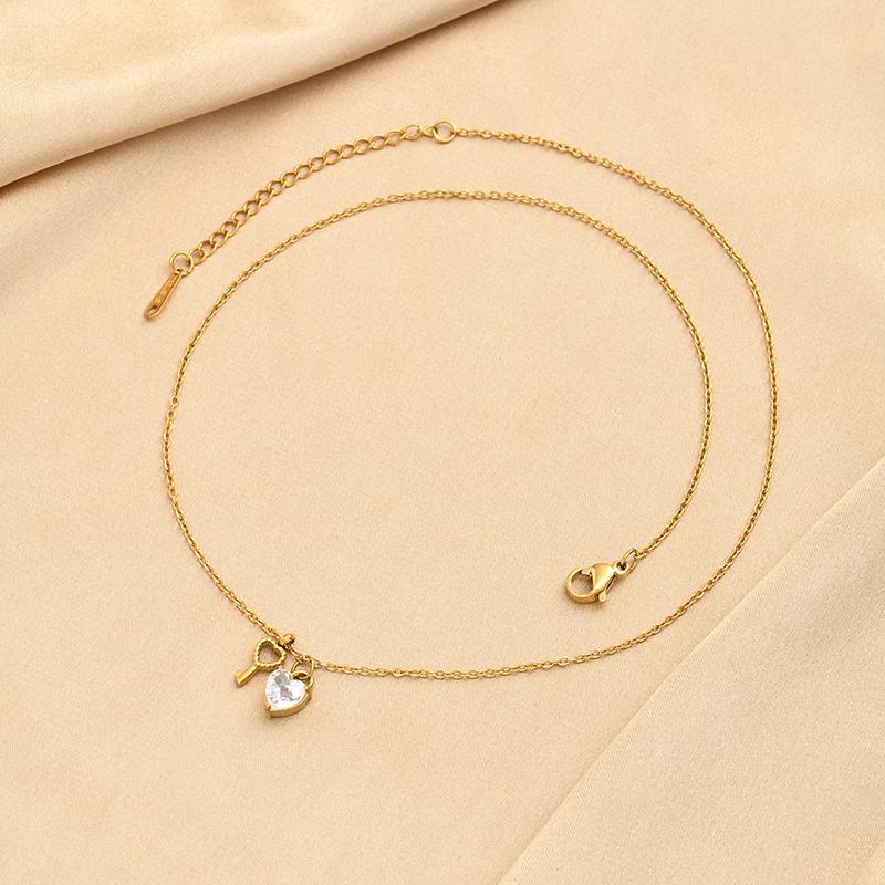 Lock and Key Heart Necklace for Women, Luxury Gold Plated Stainless Steel Zirconia Pendant, Valentine Gift
