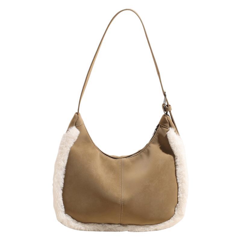 New Wool Edge Shoulder Messenger Bag Women's Bag Underarm Bag Fashion Suede Style Soft Bag Casual Slack