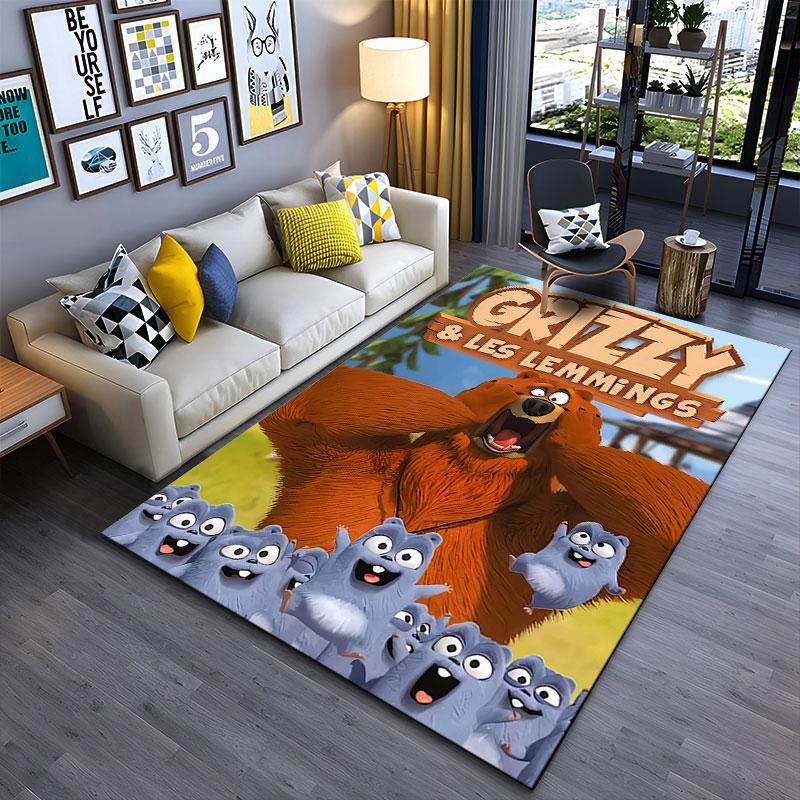 Grizzy and Lemmings Cartoon Carpet Suitable As a Non-slip Mat for the Living Room or Bedroom Sofa