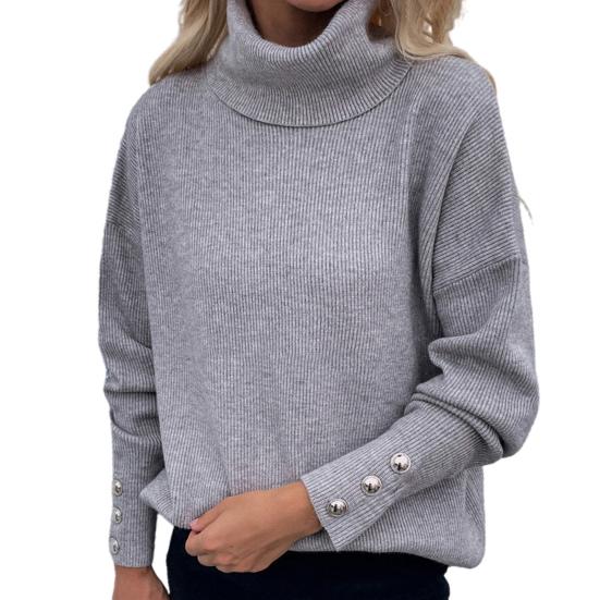 

FASHION KOKKO женский свитер однотонный воротник-стойка теплый длинный рукав осенний свитер для повседневной носки M серый