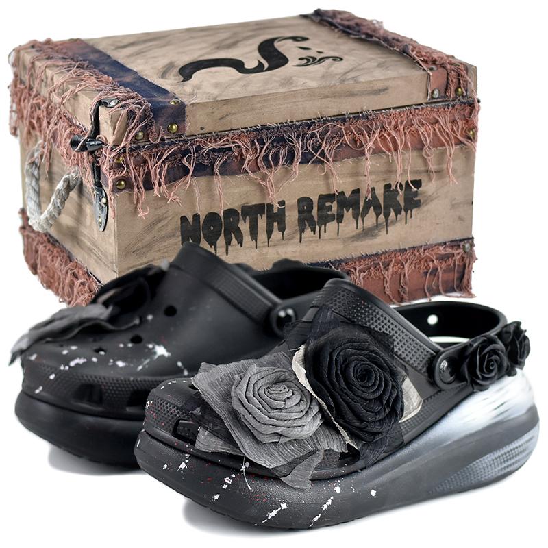 Crocs Classic clog NR Spring Rose Sweet Cool Lolita Casual and Comfortable Embroidered Gift Box Hole Shoes Unisex Black and Silver