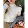 Temperament semi-turtleneck fishbone line design bottoming shirt women's spring slim-fitting simple long-sleeved inner middle-necked top