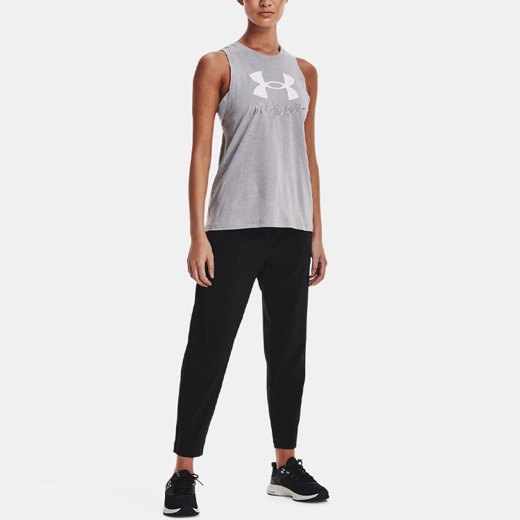 Under Armour Solid Color Loose Fit Drawstring Casual Pants Women bottoms Black 1371016-001