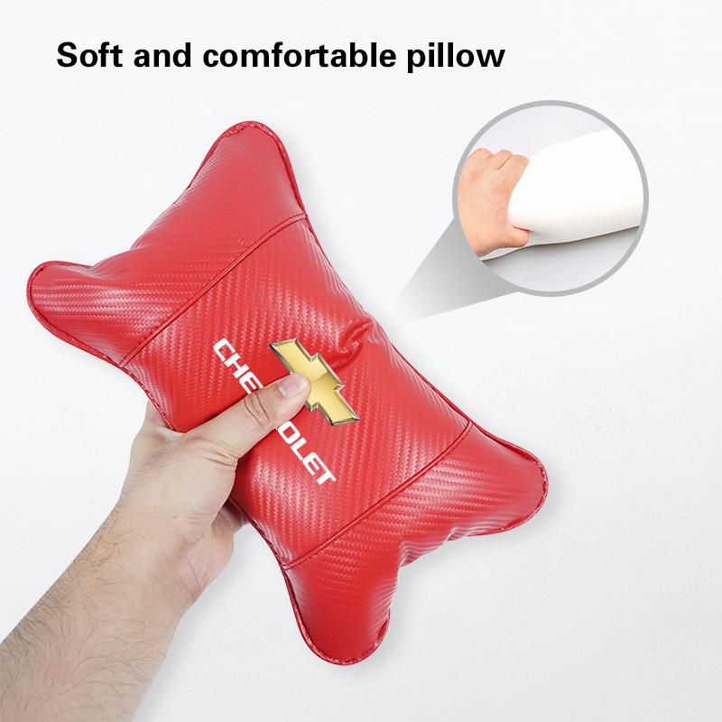 Car Seat Neck Headrest Cushioning Carbon Leather Soft Pillow For Chevrolet Corvette Montana TrailBlazer Silverado Traverse Cruze