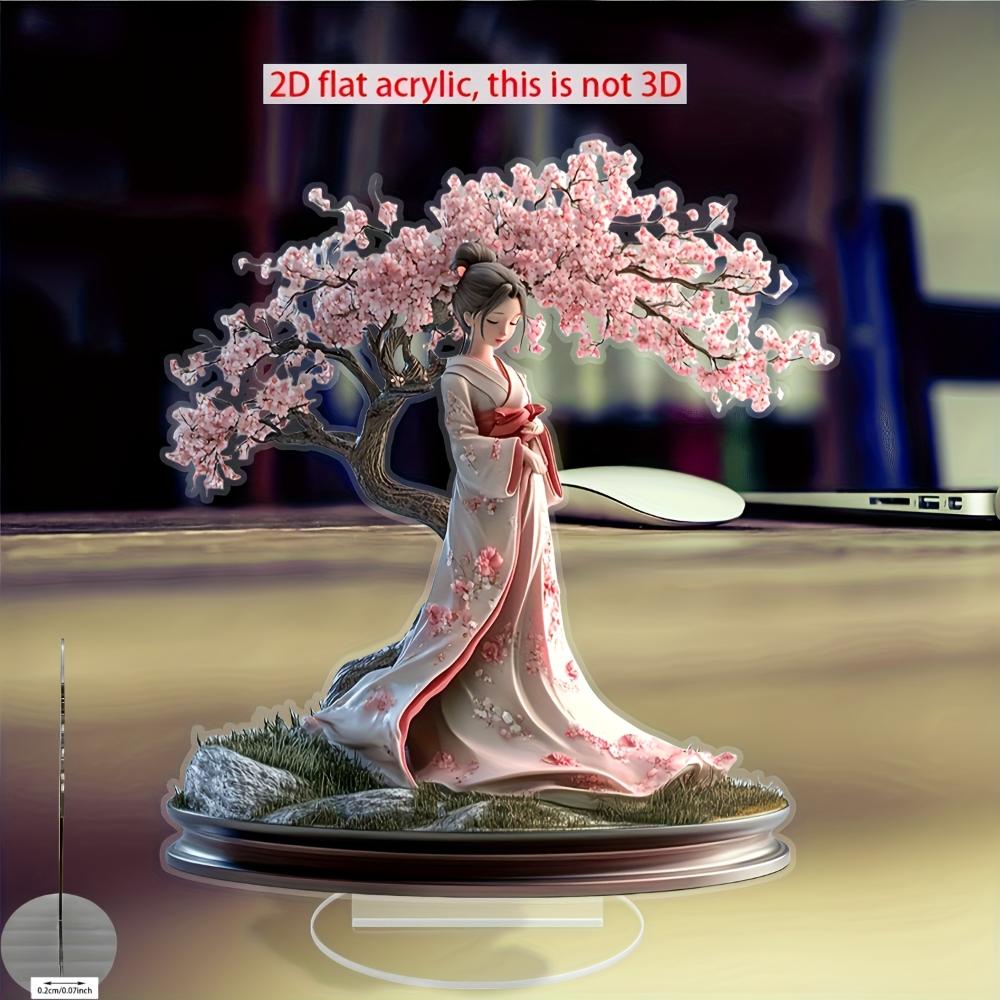 Flat bohemia style grids crystal japanese kimono lady statue, desktop decoration, suitable for home, office, living room, bedroom