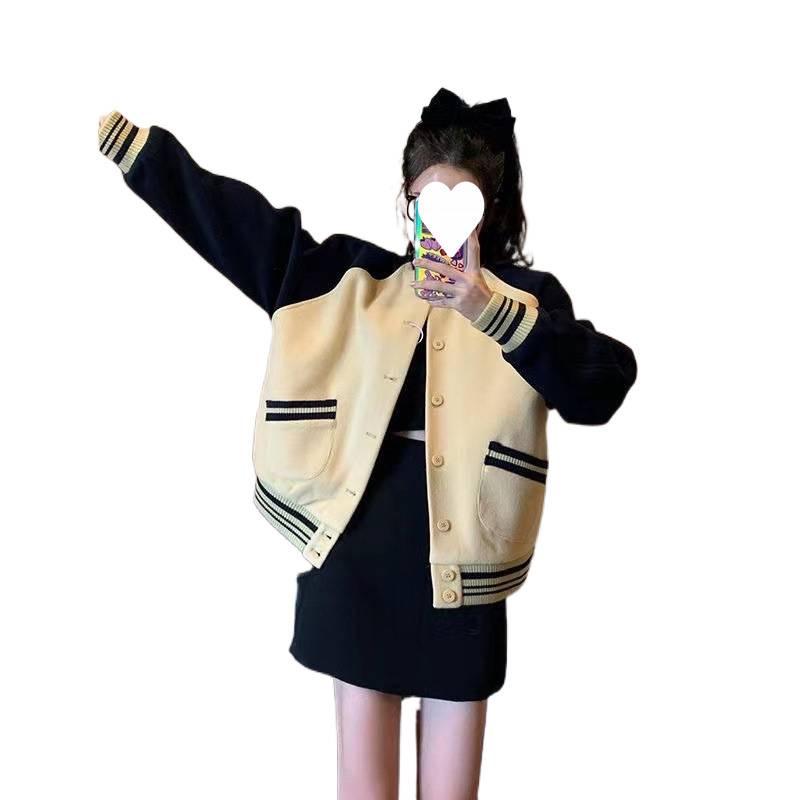 Women's Retro Baseball Jacket, Korean Style, Loose Fit, Long Sleeve, Autumn/Winter 2025.