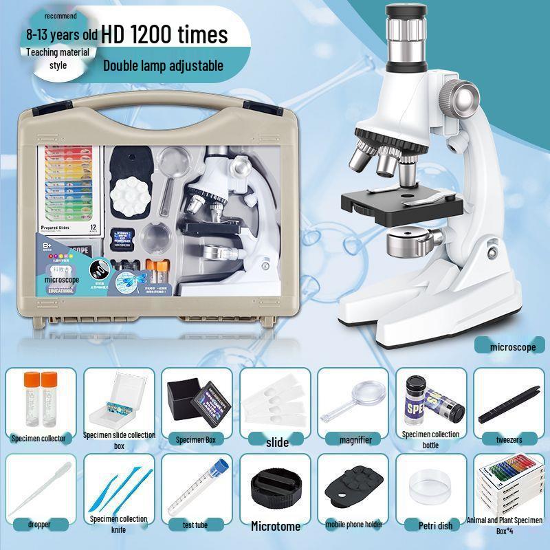 Professional-Grade HD Optical Microscope for Children's Science, Middle School Use; Detects Bacteria; Junior High Exam Model