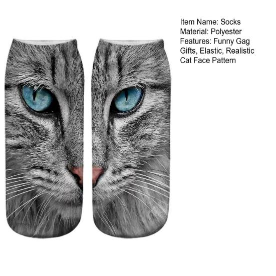 Realistic Cat Face Socks 3D Cat Print Animal Socks Breathable Gag Gifts for Funny Casual Socks