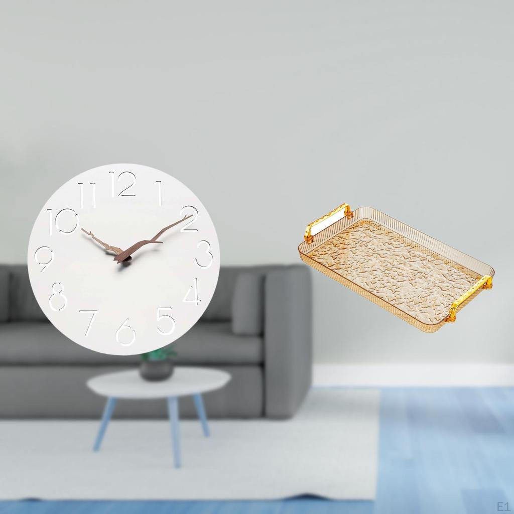 Silent Wall Clock Art for Kitchen Office Study Room with Easy to Read Design And Decorative Tray