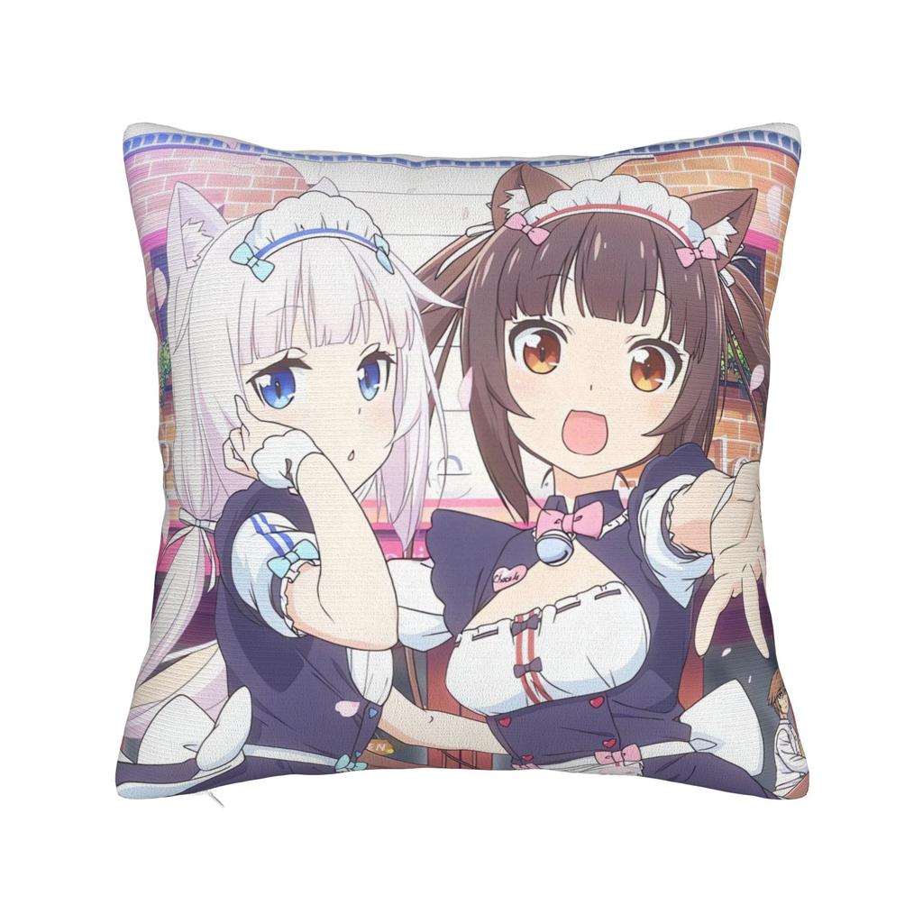 Pillow Case Super Kawaii Game Nekopara Chocola Vanilla Square  Pillow Cover For Living Room Bed Chair Fashion Pillowcases