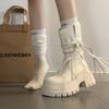 2025 Autumn and Winter Simple Wasteland Wind Fringed Knight Boots Fashion Thick Heel But Knee Fashion Boots Women's Thin Medium Boots