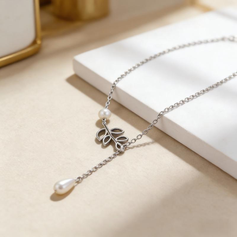 New Fashion Personality Leaf & Teardrop Pearl Pendent Necklace Wedding Party Women Elegant Choker Chain Necklace