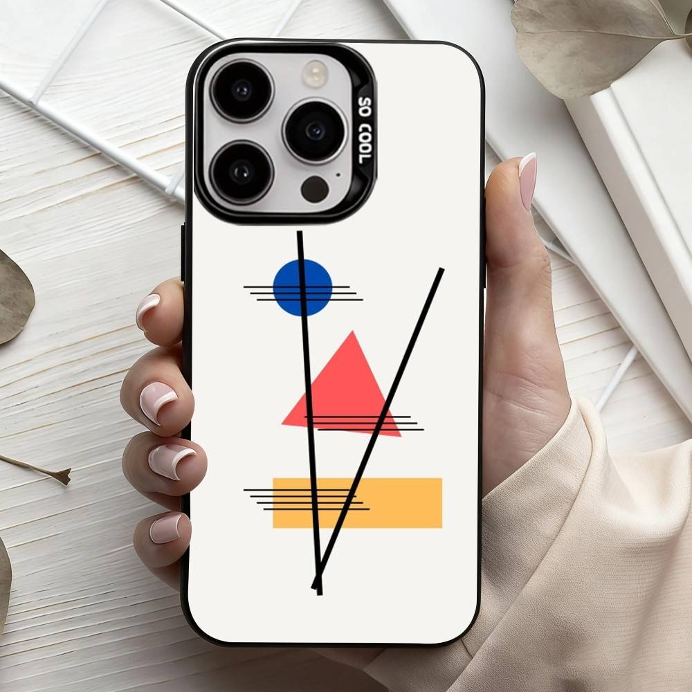 M-Mondrian-B-Bauhaus A-Abstract Shapes  Phone Case For iPhone17,16,15,14,13,12,11 Plus,Pro Max Black Candy Silver Plated Cover