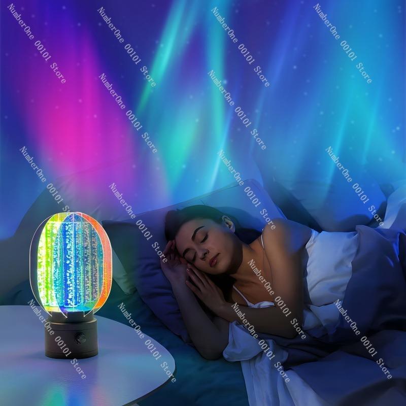 Creative Rotating Aurora Night Light,rechargeable Romantic Atmosphere Lamp with Infinite Dimming Starry Sky Projection Mood