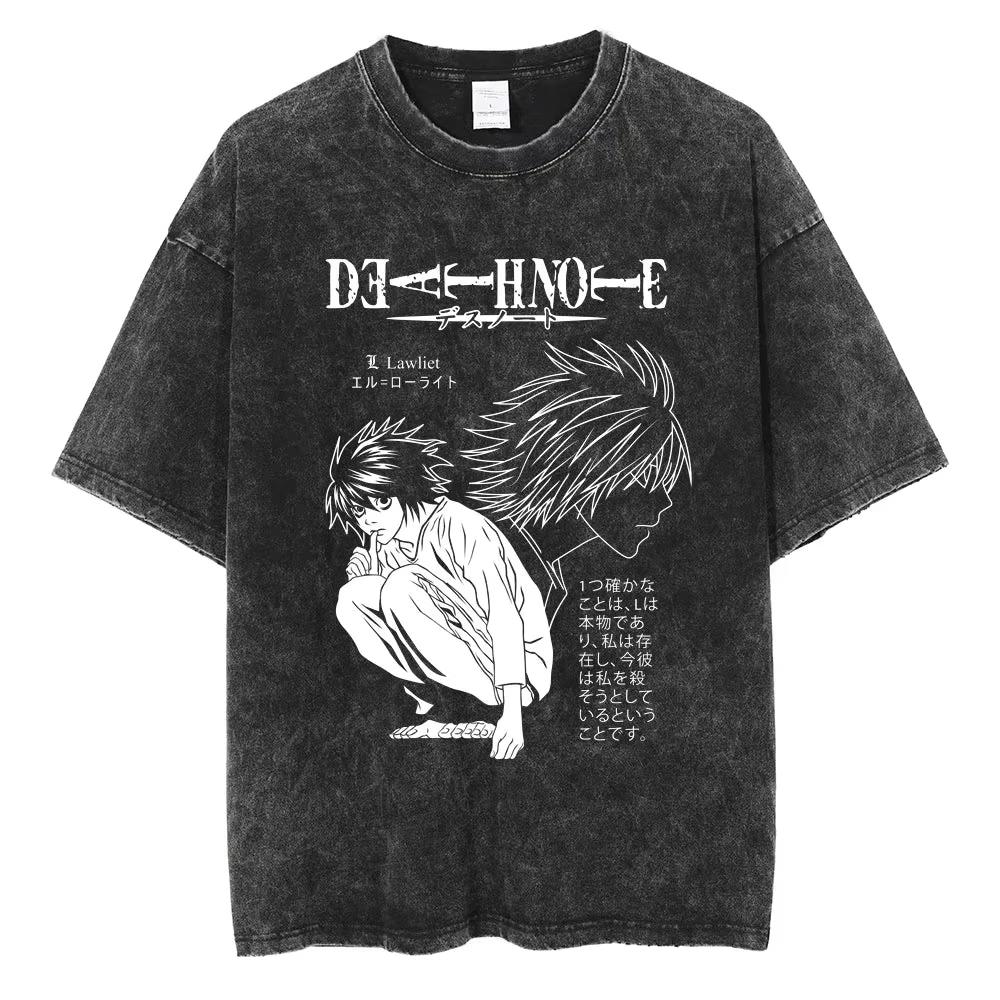 Summer Hot Sale Harajuku Vintage Washed T Shirts Death Note Anime Graphic Printing T Shirt Oversize Cotton Fashion Trendy Tee