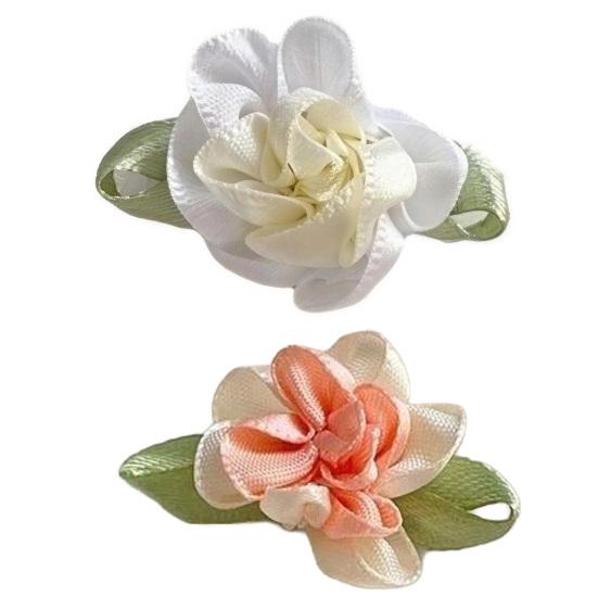 4Pcs Girl Hairpin Hand-Sewn Fabric Flowers Hair Clip with Green Leaves Side Clips Hair Accessories Spring Wear