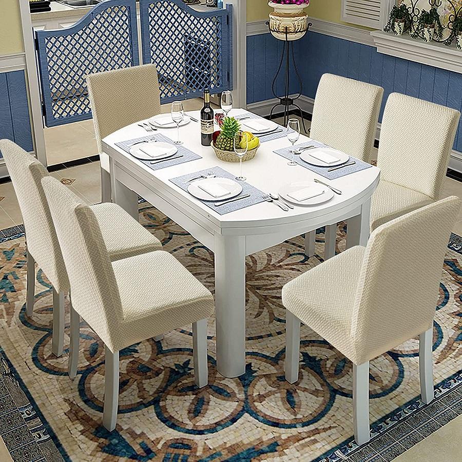 Coprisedia Jacquard Elastico Tinta Unita a Forma di T Coprisedile per Sedia da Sala da Pranzo Fodera Antiscivolo Per Cucina Ufficio Matrimonio Banchetto Casa