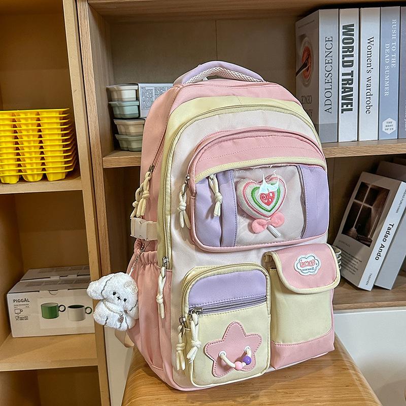 

New high-value Mori fresh and cute ins wind bar pain bag schoolbag, high school student large-capacity backpack single bag free lollipop. розовый