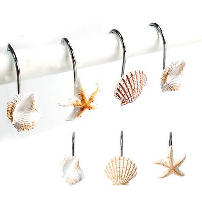 12 Pezzi Ganci Decorativi per Tenda da Doccia Stella Marina Conchiglia Resina Gancio per Bagno e Doccia