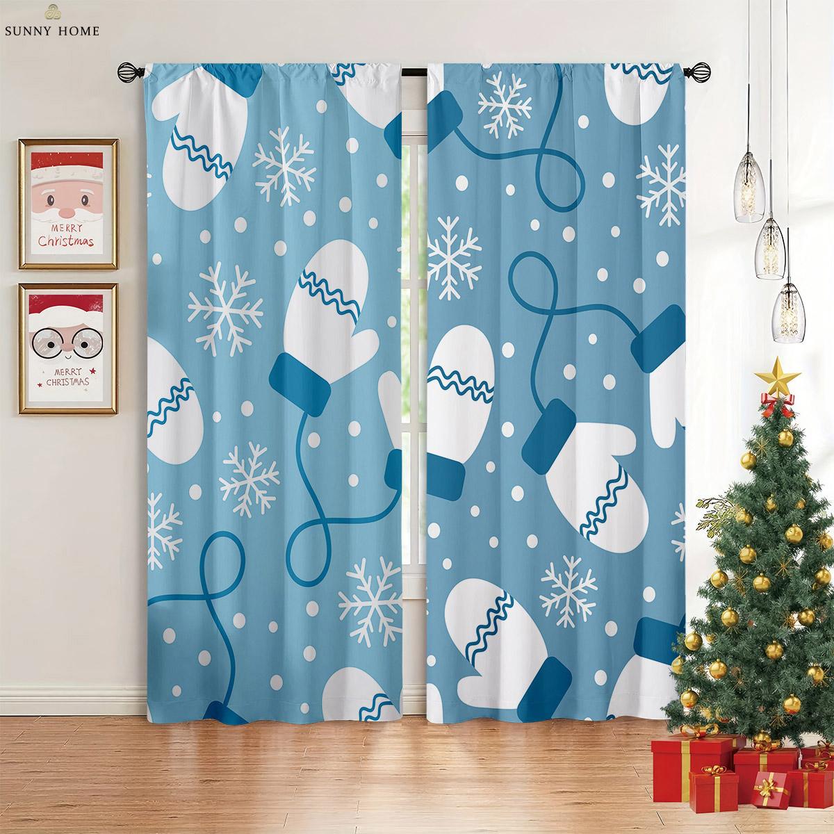 

Рождественские украшения Шторы Санта-Клаус Камин Детская комната Гостиная Кабинет Окно Затемнение Теплоизоляция Шторы W100xH130(CM) folio&Grommet Top