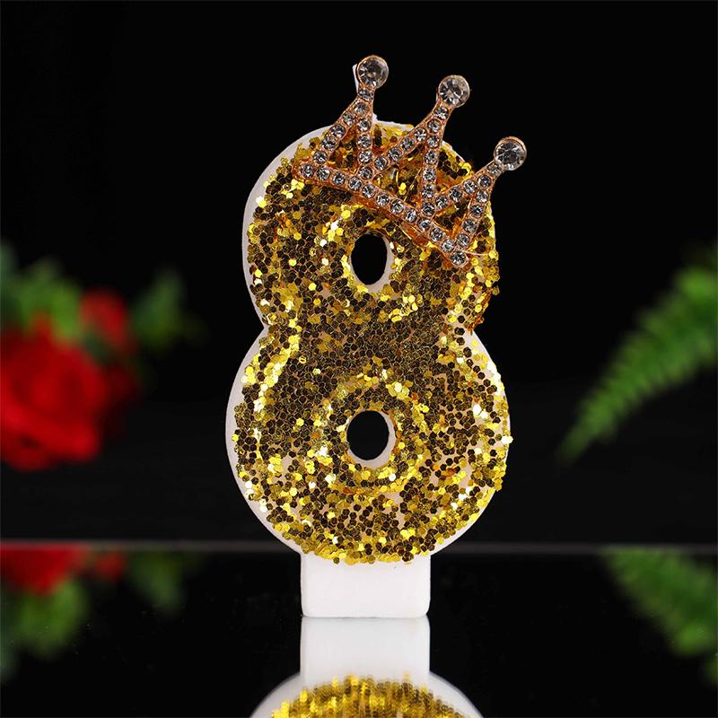 Large Gold 3D Digital Birthday Candle Crown Style Long Burning for Retirement Celebration Party Cake Decor